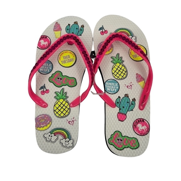 NWT Justice Pink Sequin T-Strap Flip Flops Size Medium (4/5) Girl’s - Picture 4 of 8